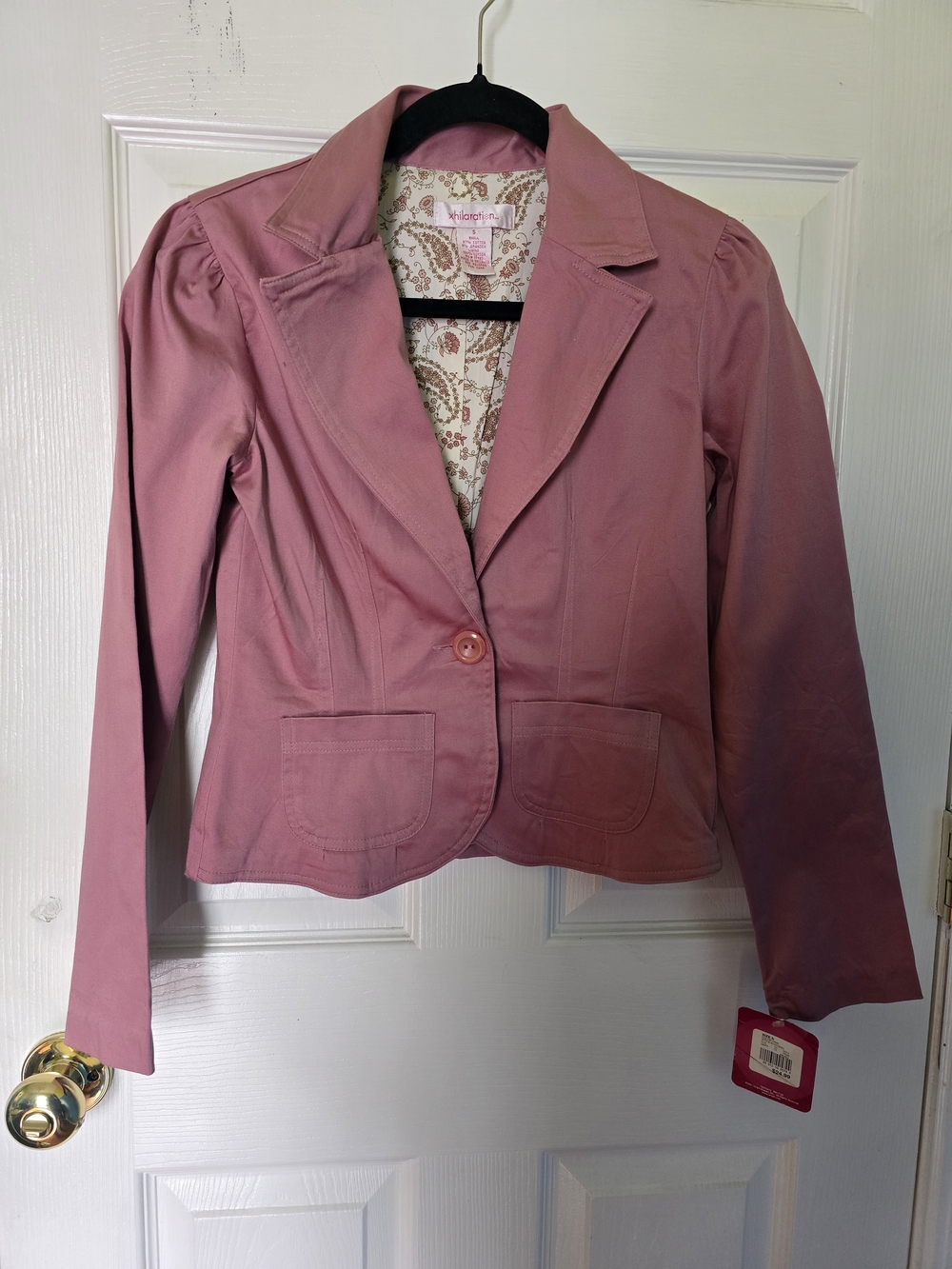 Xhilaration Women’s Pink Fitted Blazer Size S NWT Puff Shoulder Cotton Stretch
